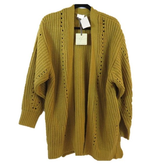 Dress Forum Sweaters - Dress Forum Cardigan Chunky Knit Relaxed Fit Sweater with Pockets M/L Mustard